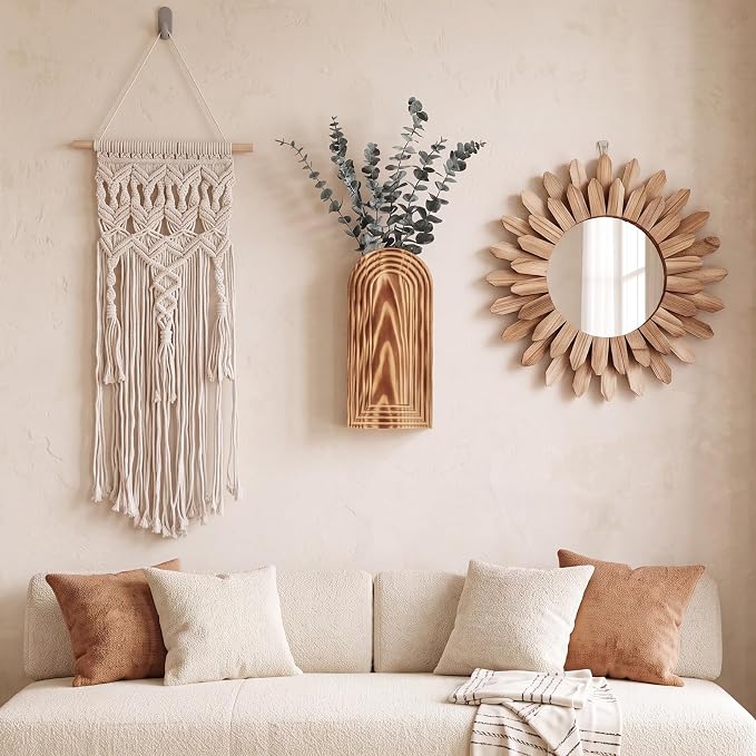Novabright 9 Pcs Boho Decor Set Rustic Wood Boho Aesthetic Mirror Wooden Wall Vase Macrame Woven Wall Hanging 6 Pcs Eucalyptus Stems for Living Room Bedroom Home Party Wedding Decoration by Unknown