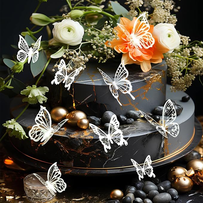 White Butterfly Wall Decals - 72 pcs 3D Butterflies Removable Mural Wall Stickers for Home Room Bedroom Decoration - Image 2