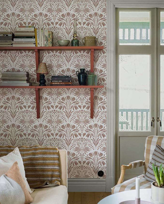 Vintage Tulip Floral Peel and Stick Wallpaper Retro Red Contact Paper | 17.3in X 118in Tulip Flowers Self Adhesive Wallpaper Boho Botanical Removable Wallpaper for Bedroom Cabinet Decor Vinyl - Image 7