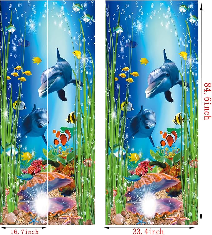 artfanke 3D Peel and Stick Door Sticker 33.5"x84.6"- Self-Adhesive Door Wallpaper Murals Decal-Dolphin Shell Undersea World Wall Poster for Home Decor (2 Sheets/Set) - Image 7