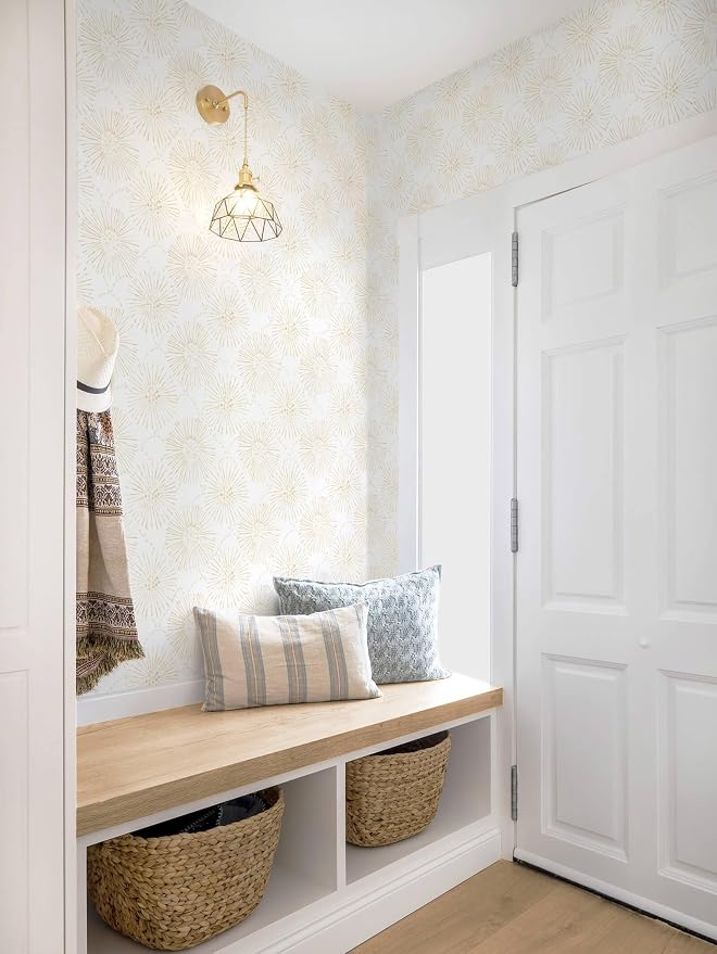 Boho Wallpaper Beige Wall Paper Peel and Stick Modern Beige and White Geometric Fireworks Contact Paper Renter Friendly Self-Adhesive Removable Bathroom Bedroom Laundry Room 17.3" × 78.7" - Image 8