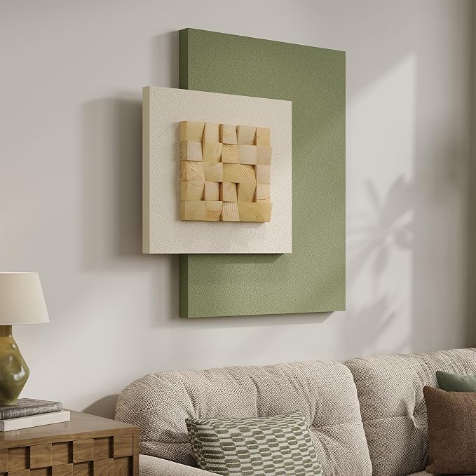 Large Wood Abstract Wall Art for Living Room, Modern 3D Artwork for Walls | Natural sage green tone, Textured paintings, Big woodern layered sculpture, Bedroom dining room office wall decor aesthetic - Image 4