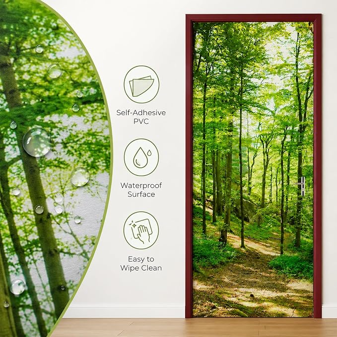 Door Stickers Peel and Stick Murals - Wall Covers Decorative Decal Woods | 30.3"W x 78.7"H, 3D Pink Castle Wallpaper，Waterproof Removable Opaque Vinyl Self Adhesive Fake Door Decor for Home Office - Image 3