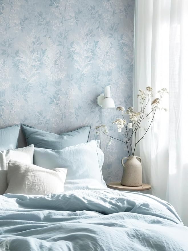 Safiyya Blue Peel and Stick Wallpaper Vintage Botanical Contact Paper Renter Friendly Floral Wallpaper 78.7''x17.3''Removable Wall Paper Self-Adhesive for Bathroom Waterproof Vinyl Rolls - Image 2