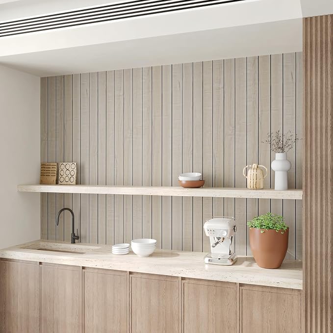 CHIHUT Sand Birch Peel and Stick 3D Flexible Wood Slat Wall Panels 24"x197" Extra Wide Thick Foam Wallpaper Roll Faux Wood Textured Acoustic Soundproof Paneling for Living Room Bedroom Renters - Image 5