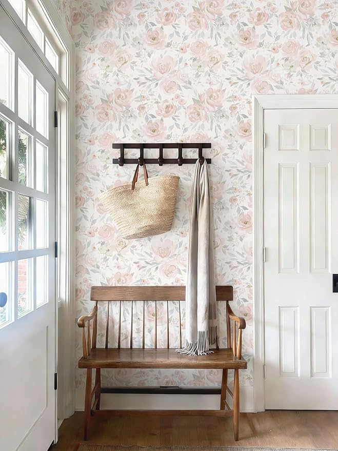 Heroad 17.3''x393'' Peel and Stick Wallpaper Floral Wallpaper Pink Flower Contact Paper Rose Removable Self-Adhesive Wall Paper for Cabinets Bedroom Bathroom Stick on Walls Papel Tapiz para Pared - Image 4