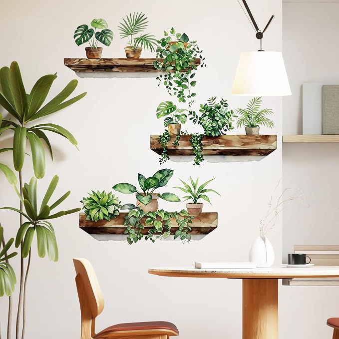 Green Plant Wall Decals - 3D Bonsai Tropical Vine Leaves Wall Stickers - Peel and Stick, Removable, Boho Hanging Potted Art Decor - for Living Room, Bedroom, and Home Office - Image 5