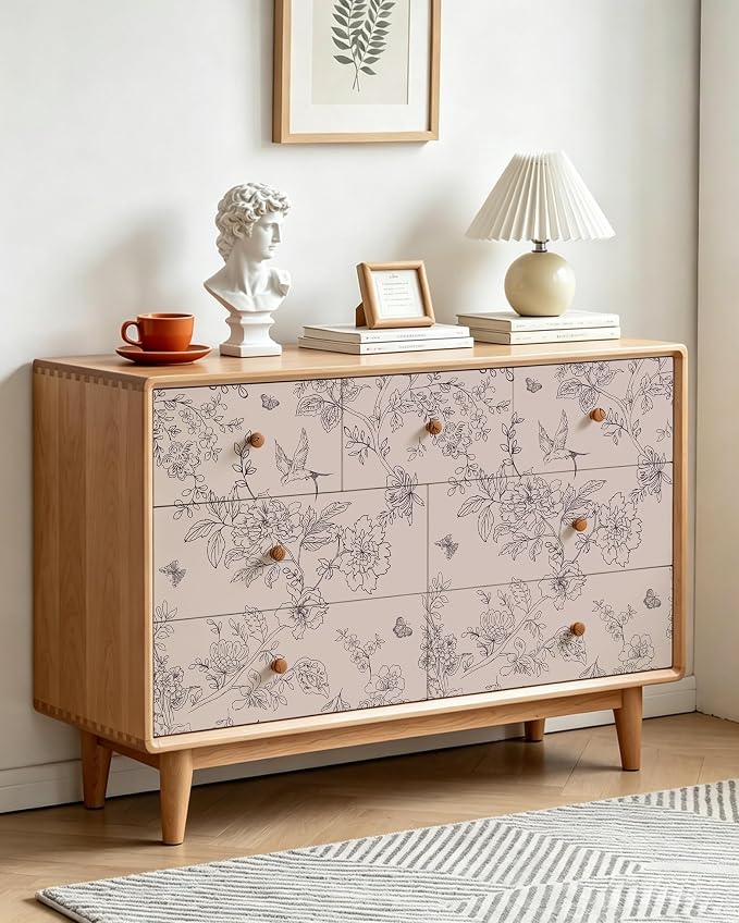 Froluya Brown Floral Peel and Stick Wallpaper Shelf Liner 17.7in×196.8in | Vintage Brown Contact Paper Boho Self Adhesive Wallpaper Floral Bird Removable Vinyl Wall Paper for Bathroom Cabinets Decor - Image 9