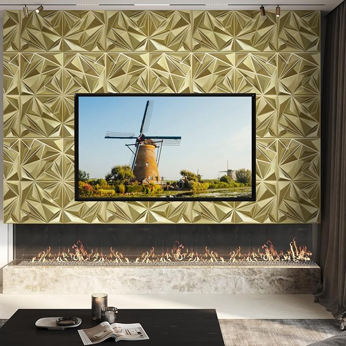 STICKGOO Diamond 3D Wall Panels, Champaign Gold, 12''x12'', 33 Pack | Accent Wall Panels for Interior Wall Decor, Living Room, Bedroom, TV Background, Lobby, Cover 32 Sq.Ft - Image 2