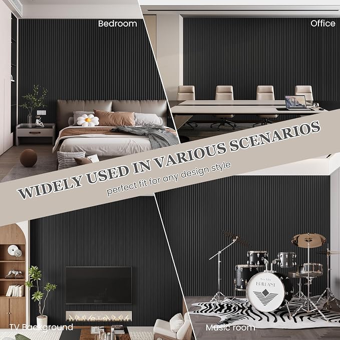 4 Pack Wood Salt Acoustic Wall Panels 94" x 12.6" x 0.8", Dark Gray | 3D Fluted Soundproof Wooden Wall Panel, Sound-absorbing Wall Decor for Home Theater Studio Office Bedroom - Image 4