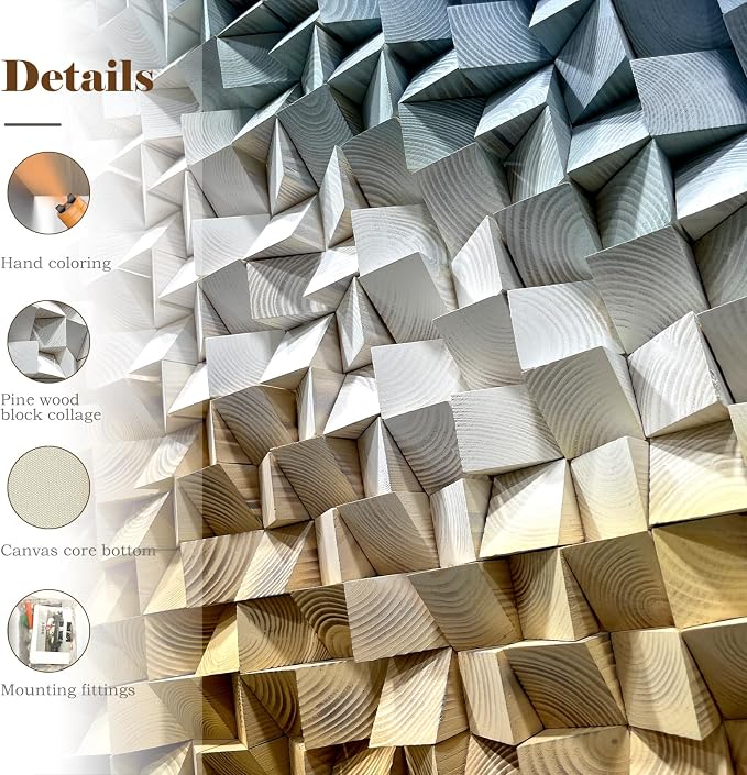 LIUZEYUE Layered Cube Relief, Large 3D Wood Wall Art, Large 3D Decor | textured wood wall art; slate blue and ivory, raised cube relief; living room tall-wall centerpiece; 27.6 x 55.1 in - Image 3