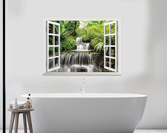 FLFK Fake Window Wall Sticker - Waterfall Faux Window Wall Mural for Wall Decor, Stick and Peel Wall Decals,16"x24" - Image 3