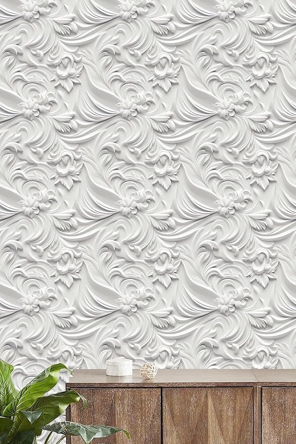 Peel and Stick Wallpaper White Gray Scroll Floral Feature - Image 6