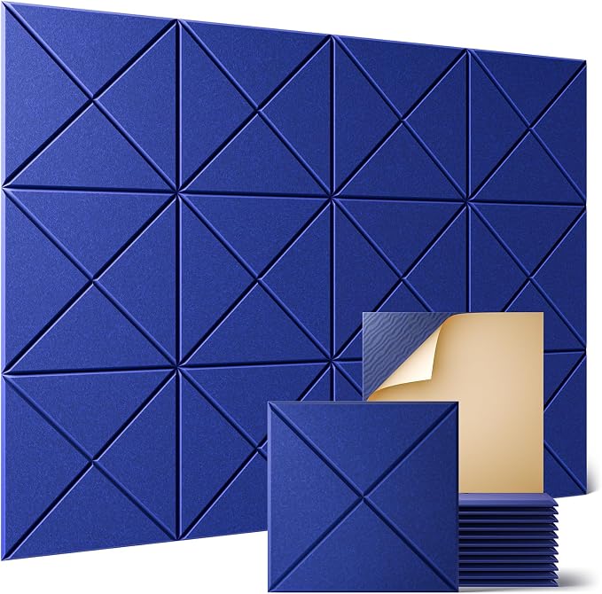Sonicism 12 Pack X-Lined Acoustic Panels with Self-Adhesive, 12"X 12"X 0.4" Sound Proof Foam Panels, Decorative Soundproof Wall Panels, Sound Absorbing Tile for Home & Offices, Blue by Sonicism