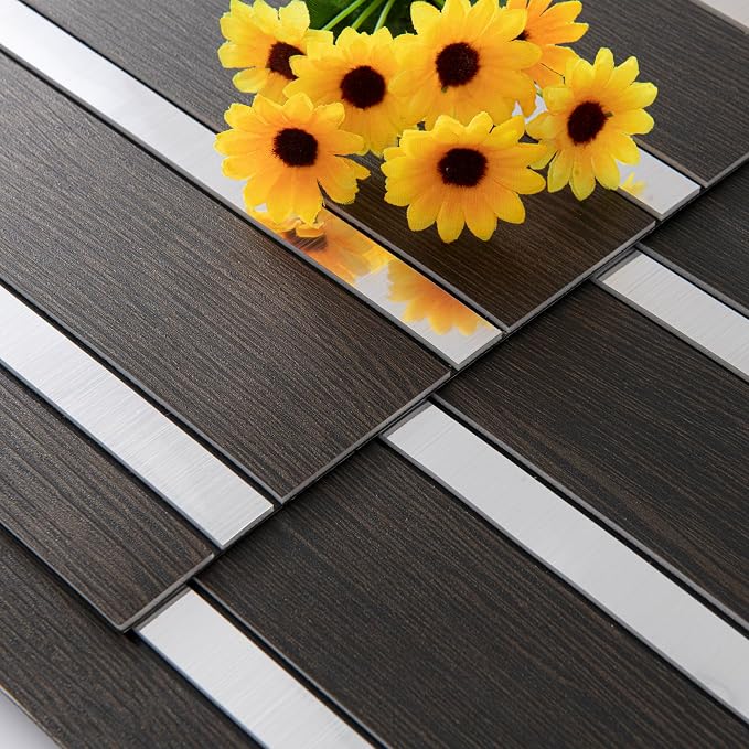 Haimin 3D Wall Panels Wood Grain Slat, 10Pcs 23.6"x11.6" Peel and Stick Self-Adhesive Textured Paneling, Easy DIY Light Luxury Decor for Bedroom Living Room Home (Black Oak with Silver) - Image 4