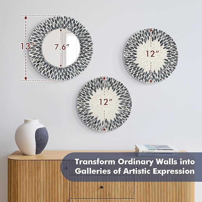 Mother of Pearl Wall Mirror Decor for Hallway Gallery,Black White - Image 3