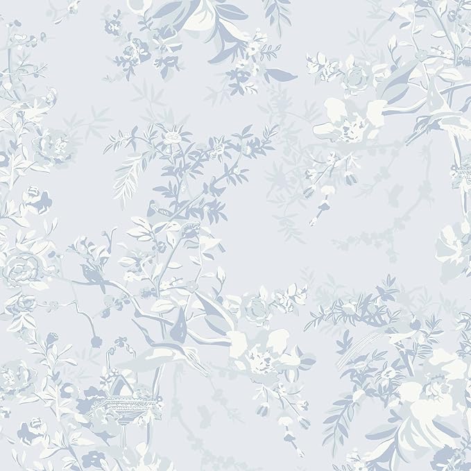 Dimoon Blue Peel and Stick Wallpaper Floral Vintage Wallpaper French Country Renter Friendly Contact Paper Bathroom Kitchen Removable Boho Stick on Wall Paper Vinyl Roll 17.3''x197 by DIYYOURMOON