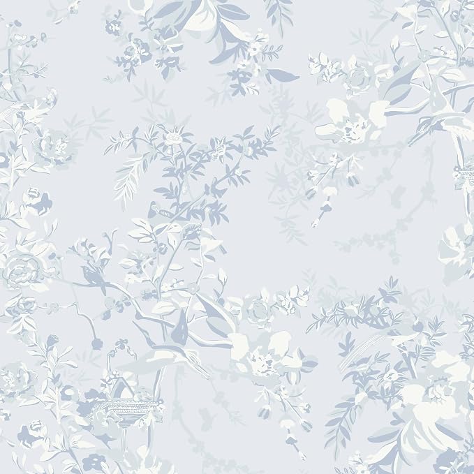 Dimoon Blue Peel and Stick Wallpaper Floral Vintage Wallpaper French Country Renter Friendly Contact Paper Bathroom Kitchen Removable Boho Stick on Wall Paper Vinyl Roll 17.3''x78.7 by DIYYOURMOON