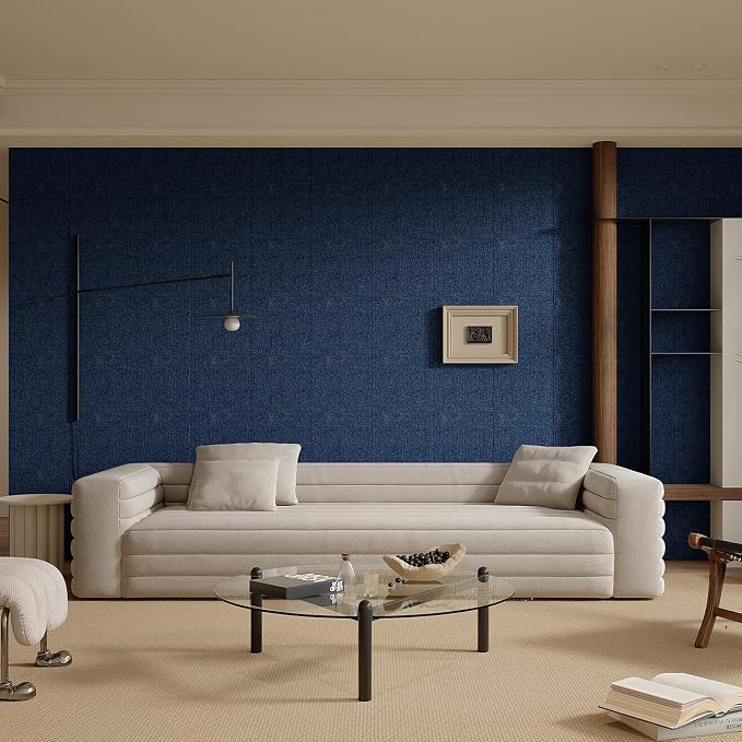 Yutianli 3D Wall Panel Peel and Stick Soundproof Foam Linen Wall Cloth Blue 16.7"x118" Self-Adhesive Decorative Wallpaper Anti-Collision Wall Padding - Image 2