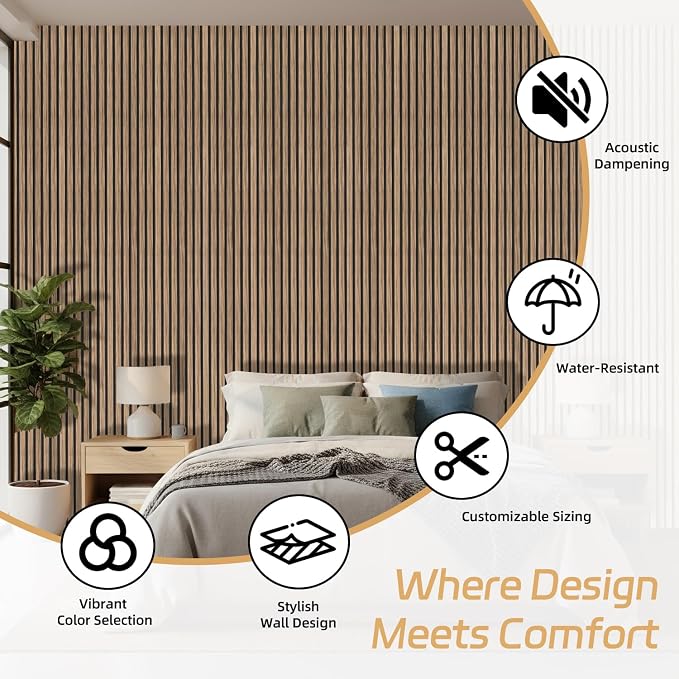 4 Pack Wood Panels for Wall, 106.3" × 11" Wood Slat Acoustic Panels for Wall, Soundproof Panels, 3D Fluted Panels for Interior Wall Decor (Natural Walnut) - Image 9