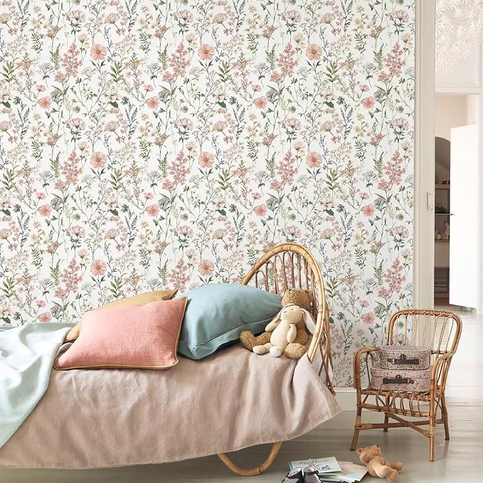 Orainege Pink Floral Peel and Stick Wallpaper Self Adhesive Wallpaper | 17.3inx393.7in Modern Wallpapers for Bedroom Bathroom Green Leaf Contact Paper for Cabinets Removable - Image 6