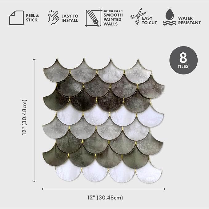 Main Street 3D Wall Panels, Black & Grey Scales, Peel and Stick, 8-Pack | 12 x 12 in panel size; Covers up to 8 sq ft; Peel and StickTextured 3D wall panels; For kitchens, bedrooms, accent walls - Image 3
