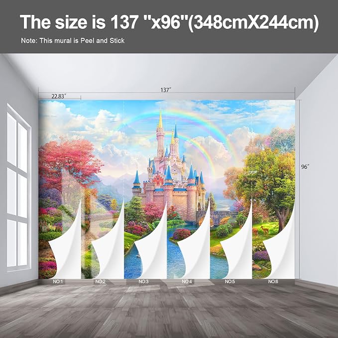 Castle Large wall murals Peel and Stick self Adhesive Wallpaper for Bedroom Nursery Room - 96"x137" - Image 2