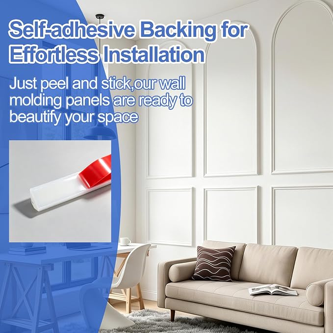 RELIANCER 30FT Peel and Stick Wall Molding Kit,Flexible Pre-Made Molding Trim for Wall,3D Moulding Wainscoting Panel,Self Adhesive Walls Moulding Trim,Walls Modular Frames for Mirror Window Borders - Image 6
