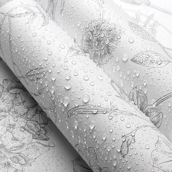 White Grey Vintage Floral Peel and Stick Wallpaper 17in x 197in | Floral Wallpaper Boho Removable Contact Paper Botanical Self Adhesive Decor Flower Wall Paper for Cabinets Bathroom - Image 5