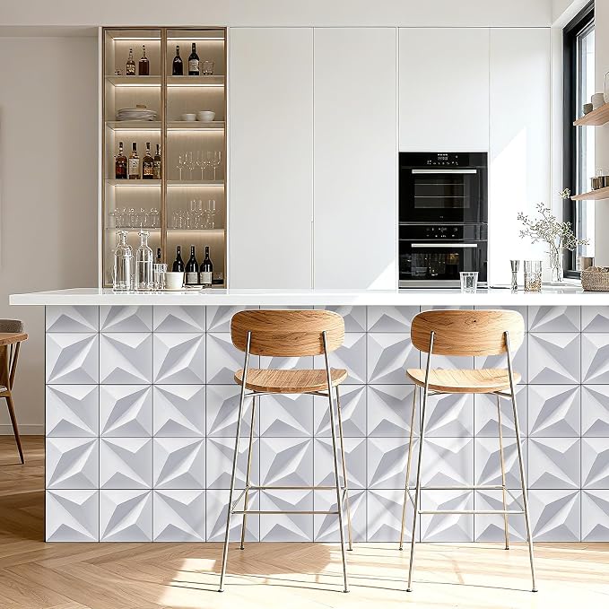 YENHOME Modern White 3D Geometric Peel and Stick Wallpaper 17.5"X118" Embossed Self-Adhesive Wall Panels Tear-Resistant Removable Vinyl for Living Room, Bathroom, Cabinet Renter Friendly Decor - Image 3