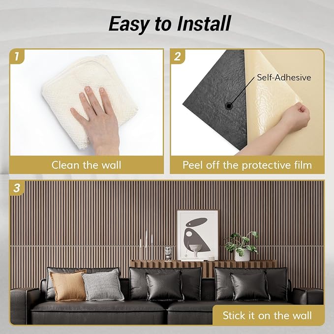 TONOR Dual-Layer Thickened Acoustic Wood Wall Panels Self Adhesive, 4 Pack 47.2"x23.6"x0.72" High Density Large Sound Proof Panels for Walls, Peel and Stick Wall Panels for Interior Wall Décor, Walnut - Image 6
