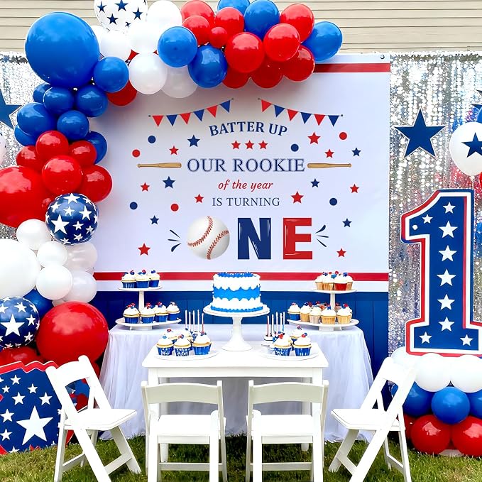 LHIUEM Baseball Themed First Birthday Arch Decals Batter UP Our Rookie of THE YEAR IS TURNING ONE Inspiration Quotes Stickers 1st Year Happy Birthday Sign for Baseball Theme Party Backdrop Baby Shower - Image 2