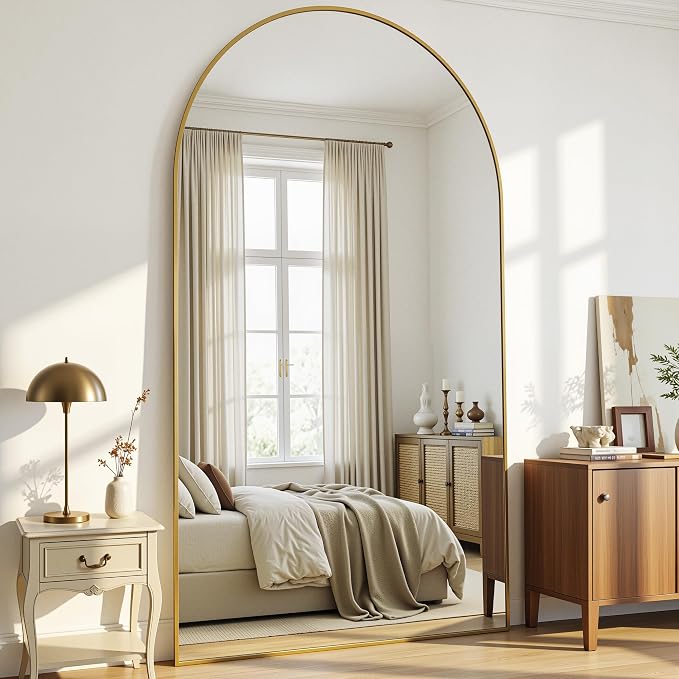 Antok Full Length Mirror, 46"x86" Floor Mirror with Stand, Gold, Arched by AntokMirror