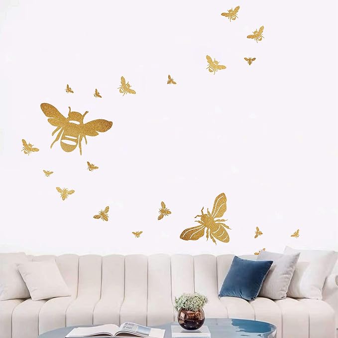 Bee Wall Decals Honeybee Wall Decor Golden Bees Art Stickers Peel and Stick | gold bee decor for walls, wall decal, gold removable vinyl arts mural, self adhesive wallpaper, for living room kids bedroom - Image 5