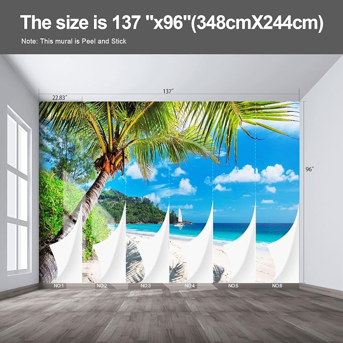 Beach Large wall murals Peel and Stick self Adhesive Wallpaper for Bedroom Living Room - 96"x137" - Image 2