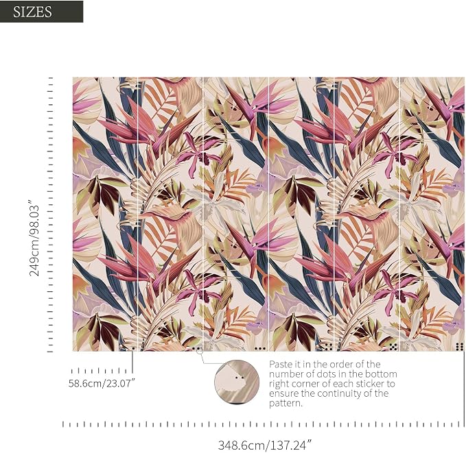 Floral Peel and Stick Wall Mural, Leather Textured Vintage Self-Adhesive Wallpaper for Bedroom Living Room Background Wall Art Decor, Bird of Paradise, Pink 137.24'' x 98.03'' - Image 3