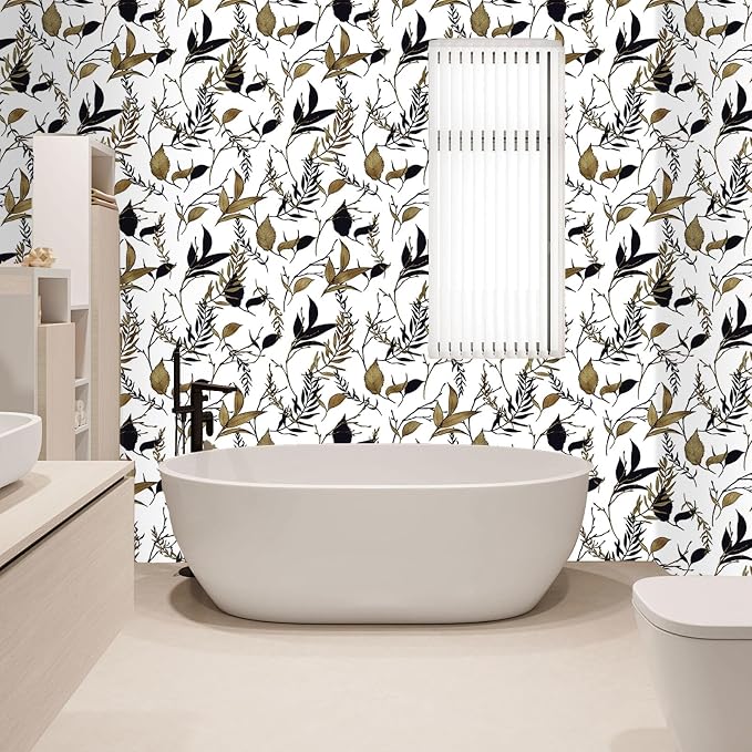 Black and Brown Leaf Peel and Stick Wallpaper 17.7in x 213in | Self-adhesive vintage removable thick waterproof wall covering for bathroom and accent walls - Image 6