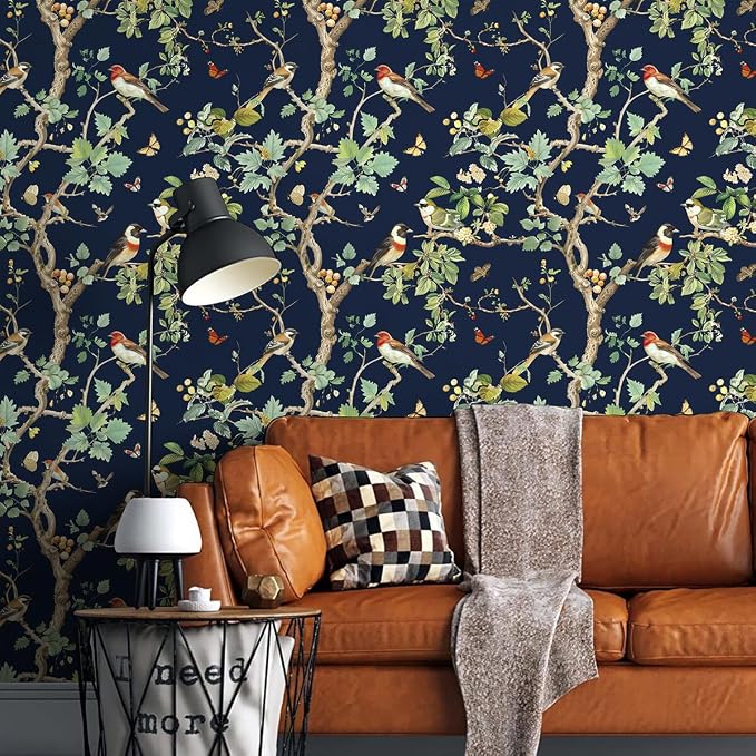 Nukofal Dark Bird Peel and Stick Wallpaper Floral Contact Paper for Cabinet | Floral Wallpaper Peel and Stick Bird Contact Paper 16.9"x196.8" Waterproof Boho Self Adhesive Removable Wall Paper Decor Viny - Image 6