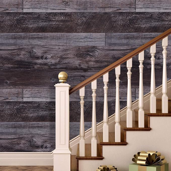 WENMER 17.71" x 394" Grey Wood Peel and Stick Shiplap Self Adhesive Wallpaper - Plank Wallpaper for Countertop, Cabinet, Shelf, Drawer, Wall, Door - Image 3