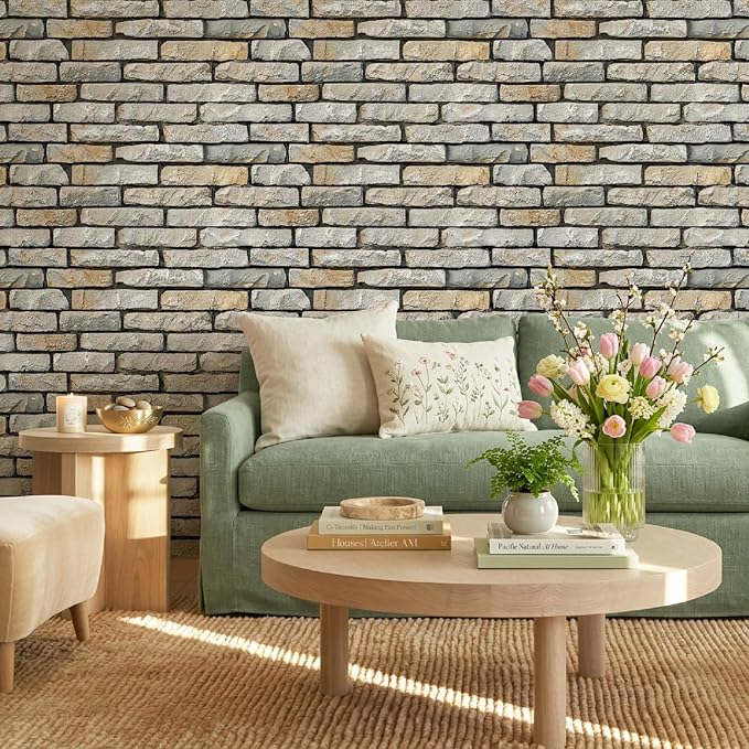 Commomy Peel and Stick Faux Stone 3D Wall Panels 12 pcs of 22.8" x 11.8" | Thin & UrltraLight PVC Printable Brick Wall Panels for Bedroom,Living Room,TV Background (Covers 22.48 sq.ft) - Image 2