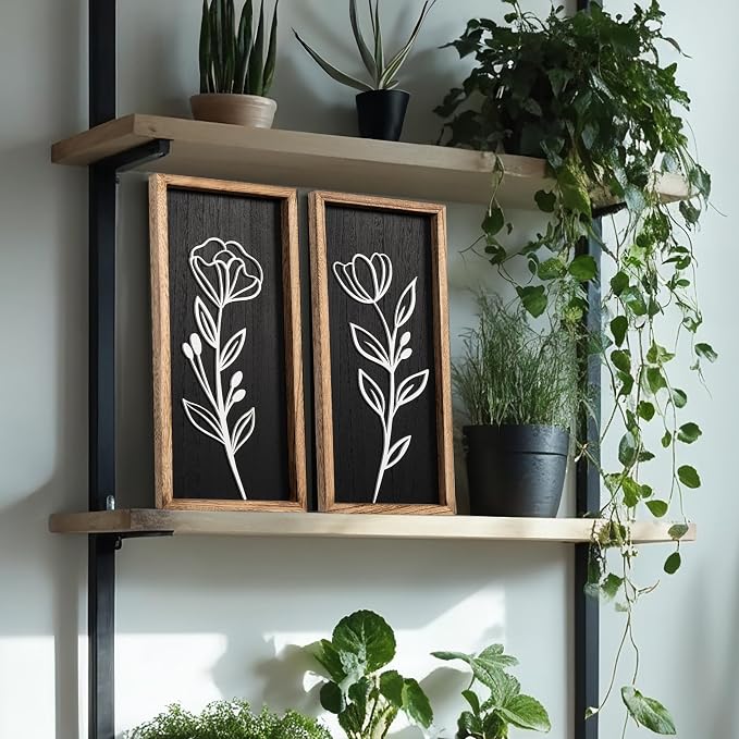 3D Vintage Black Living Room Decor (Set of 2) Lightweight, Wooden Ready-to-Hang Framed Moody Floral Wall Art for Bathroom, Bedroom or Office - Dark Textured Boho Farmhouse Wall Decor - Gift-Boxed - Image 9