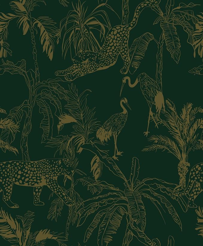 Heroad Dark Green Peel and Stick Wallpaper Boho Contact Paper Jungle Wall Paper Removable Self Adhesive Cheetah Wallpaper for Bedroom Living Room Cabinet Waterproof Bathroom Vinyl Roll 17.3"x78.7" by HeroadBrand