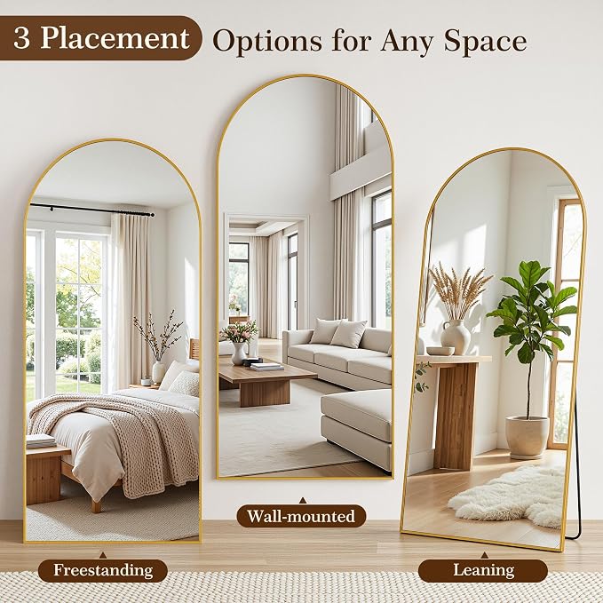 58"x18" Arched Full Length Mirror, Full Body Floor Mirror, Gold - Image 7
