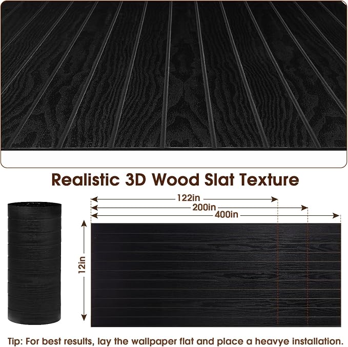 3D Peel and Stick Wall Panels PVC Grille Slat 394"x15.8" Self-Adhesive Wall Sticker Soundproof Paneling for Walls and Ceiling in Faux Black Wood Grain Texture - Image 3
