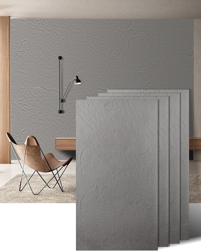 KASARO 3D Faux Stone Wall Panels, 4 PCS MCM Flexible Wainscoting Panels for Exterior/Interior Decor, Modified Clay Material, Accent for Home, Art, Commercial, Stone Cement, 47.2 × 23.6 inch by KASARO