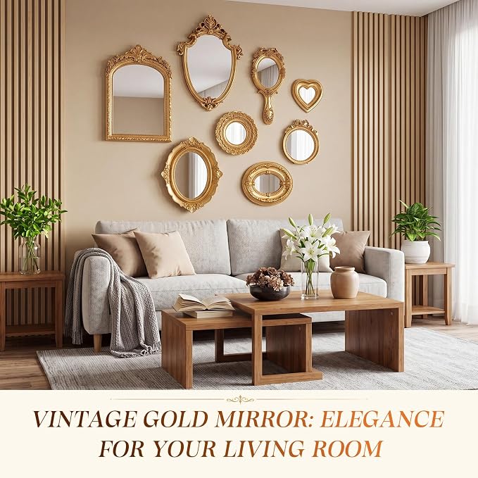 Vintage Mirror Set,11in/10in/5in/3in,Elegant Style,8 Pcs - Image 5