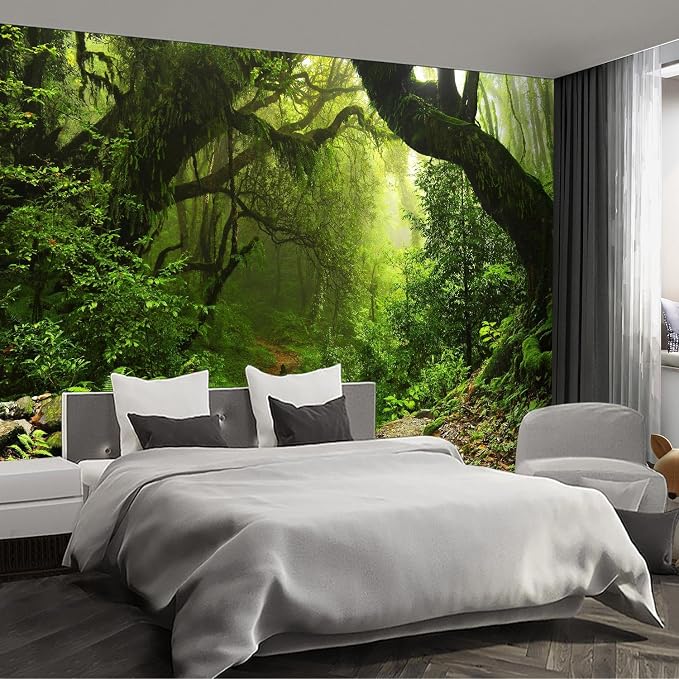 Forest Landscape Large wall murals Woodland Tree Peel and Stick self Adhesive Wallpaper for Bedroom Living Room - 108"x157" by Fightal