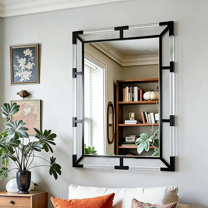 Chende Black Decorative Wall Mirror with Acrylic and Metal Frame, 36" x 48" - Image 5