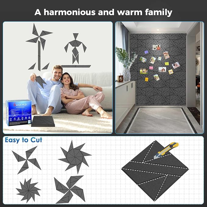 50 Pack Bulk Self-Adhesive Soundproof Wall Panels, 12 x 12 x 0.47 in Sound Proof Foam Panels for Walls, 1.2lb/ft³ High Density, Thicker 0.47in, Acoustic Panels, Duty for Large Walls White - Image 4