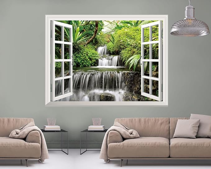 FLFK Fake Window Wall Sticker - Waterfall Faux Window Wall Mural for Wall Decor, Stick and Peel Wall Decals,60"x80",Set of 5 Sheets - Image 3